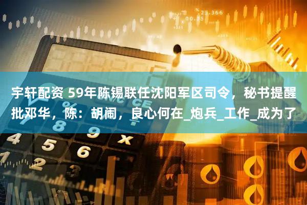 宇轩配资 59年陈锡联任沈阳军区司令，秘书提醒批邓华，陈：胡闹，良心何在_炮兵_工作_成为了
